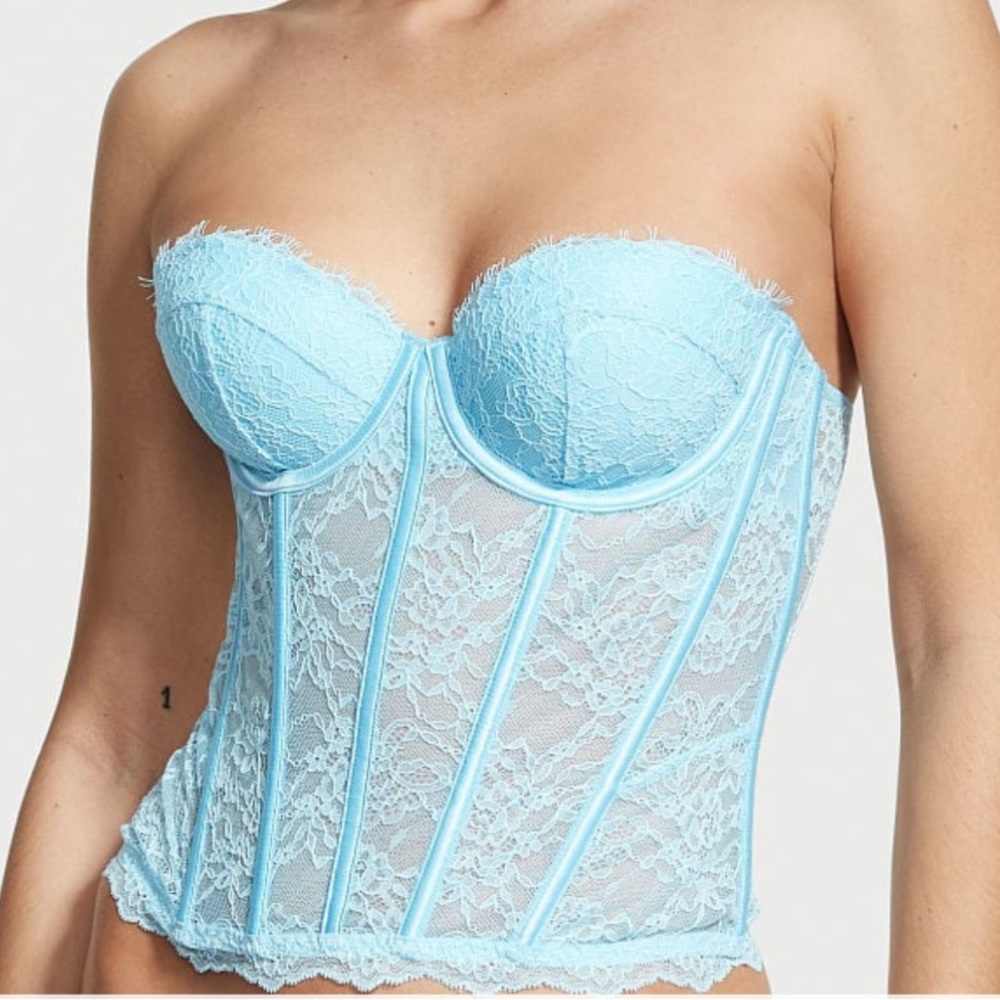 NWT Victoria’s Secret Light Blue Floral Lace Corset Top | Medium